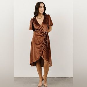 Baltic Born Velvet Wrap Dress Bronze Midi Size L